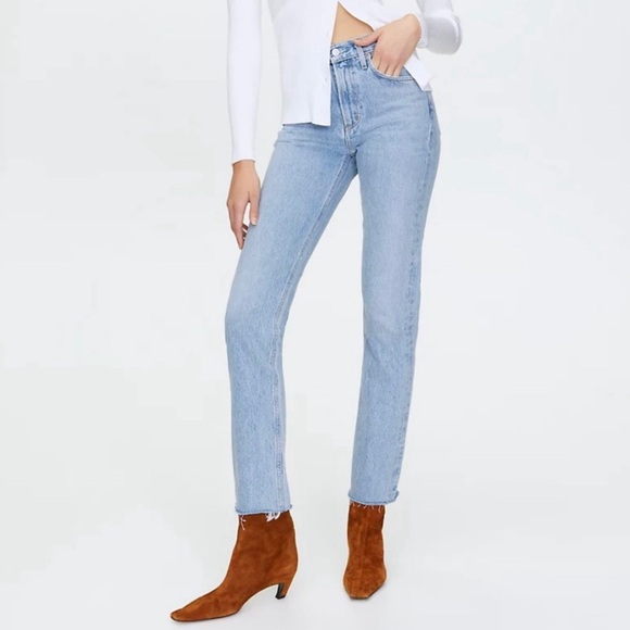 AGOLDE Cherie High Rise Straight Jeans in Merit Size 24 Distressed Hem Denim - Picture 12 of 16